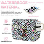 Large Beach Pool Bag for Women (Black White Checkered-colorful Flowers)