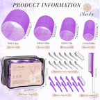 4 Sizes Hair Rollers Curlers Set with Clips for Women Girls (Purple)