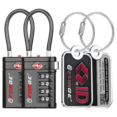 TSA Approved Luggage Locks and Lost & Found Tags (Black 2 & TSID)