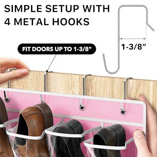 24 Pockets Large Clear Over the Door Shoe Organizer (Extra Large Pockets / Pink)