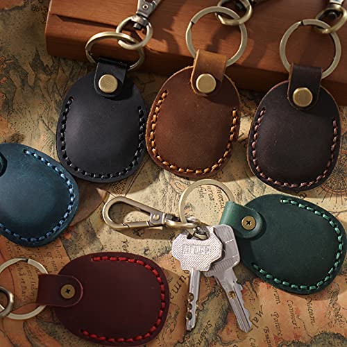 Genuine Leather AirTag Holder Compatible with Apple AirTag 2nd Gen & 1st Gen (Green)