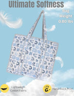 100% Cotton Quilted Tote Bag For Women (White Air Blue Print)