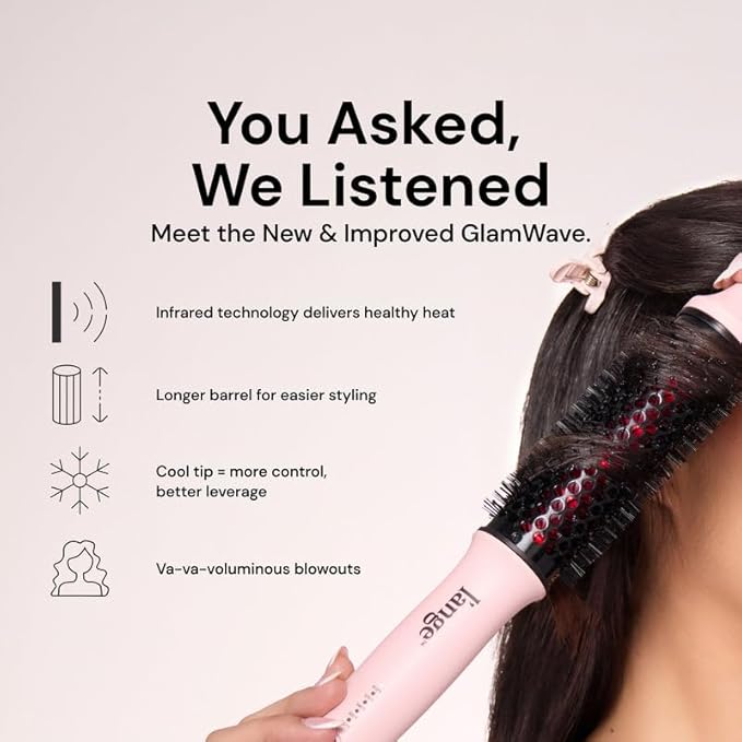 L'ANGE HAIR GlamWave Infrared Thermal Ionic Brush | 38mm Heated Round Thermal Brush for Volume and Curls | Reduces Frizz | Adds Shine | Smooth Styling Tool for All Hair Types (Blush)