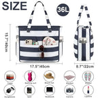 Waterproof Beach Tote Pool Bags for Women Ladies Extra Large Gym Tote Carry On Bag With Wet Compartment for Weekender Travel (Blue Grey Stripes)