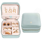 Travel Jewelry Organizer Boxes for Women Small Portable Necklace Earrings Bracelet Rings Travel Case Best Friend Birthday Gifts for Women Trendy (02_Lychee_Haze_Blue)