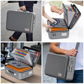 Fireproof Document Box Hard Case with Lock ＆ Accordion File Folder (15.2" x 11.2" x 5.3"(colorful) / Gray)