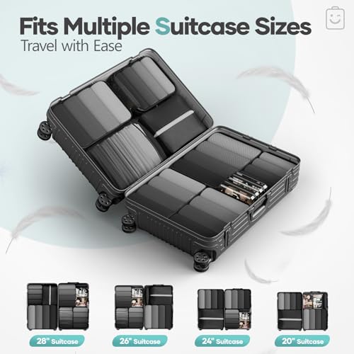 11 Set Compression Packing Cubes Garment Bags for Travel Essentials (Black / 11 set)