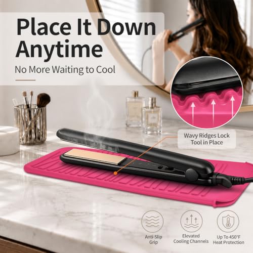 Silicone Heat Resistant Travel Mat Pouch for Hair Styling Tools (1 Pack / Hotpink)