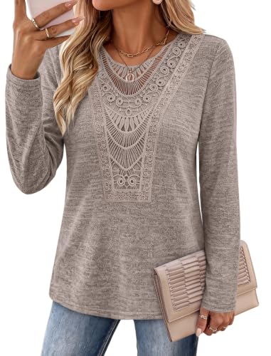 Fall Shirts for Women Brown Long Sleeve Top Work Blouses Business Casual L (Large / Brown)