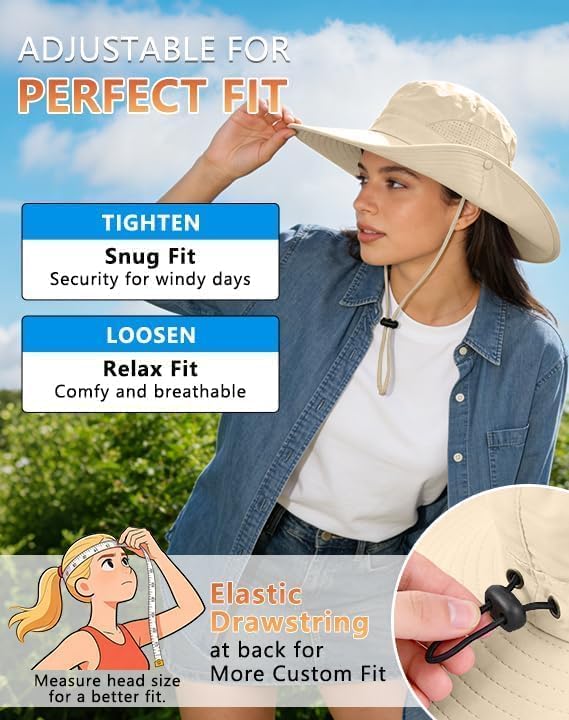 UPF 50+ Wide Brim Sun Hat with Neck Flap (1pack-beige)