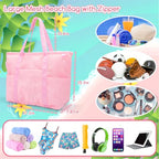 Mesh Beach Bag with Zipper (Pink)
