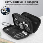 PU Leather Cable Organizer Double Layer Travel Pouch (Black / M)