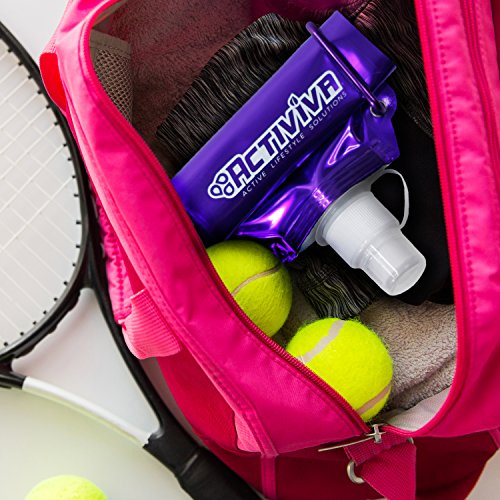 USA Merchant Collapsible Reusable Water Bottle with Carabiner Clip Light Weight Leak Proof Foldable Drinking Water Bottle Non Toxic BPA Free (Broad - Purple,Pink,Red,Clear)