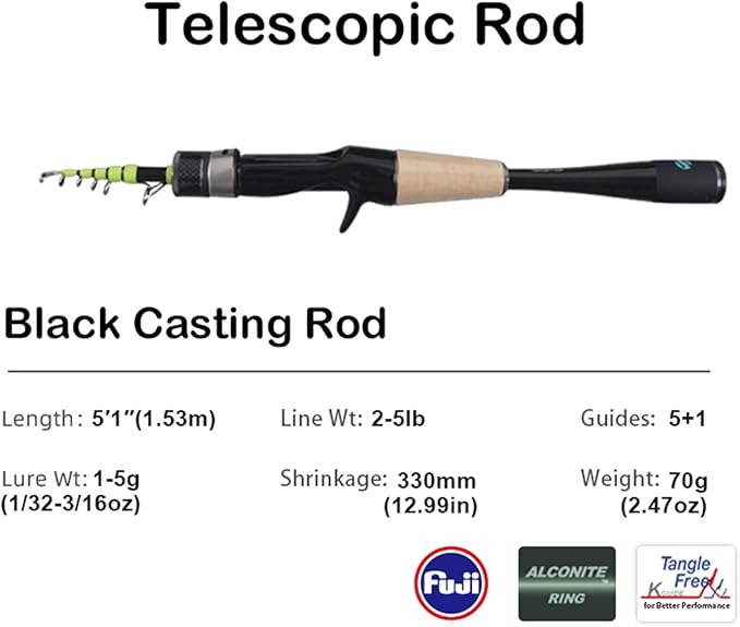 PURELURE Telescopic Fishing Rod Ultralight or Light, Carbon Fiber Rod Spinning - Image 2