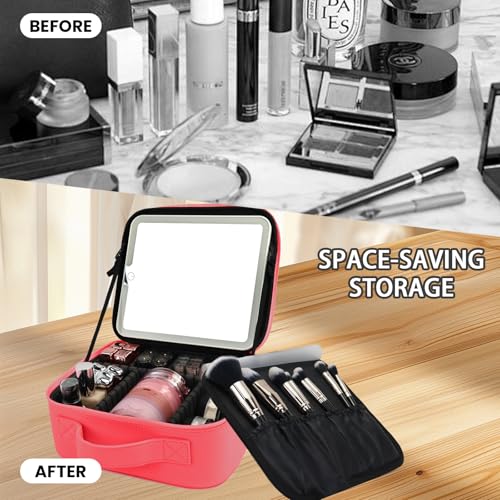 Makeup Bag with 10x Mirror (Light Red / Makeup bag with LED lights)