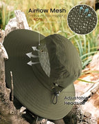 Womens Sun Hat with Ponytail Hole Beach Hiking Summer Wide Brim UPF 50+ Outdoor Protection Foldable Bucket Hat Green (Green)