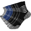 Ankle Compression Socks for Men Athletic Running Socks with Cushioned Support 5 Pairs (Large / Zoned Cushion-black+dark Blue+grey(5 Pairs))