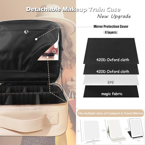 Travel Makeup Bag Cosmetic Bag Makeup Organizer Bag with Lighted Mirror (FleshColor / Woven)
