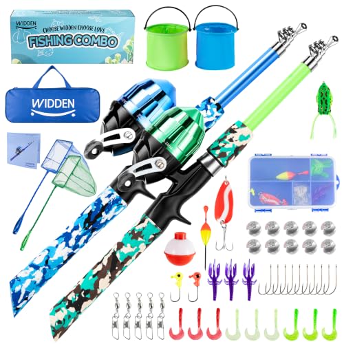 Kids Fishing Pole with Reel Beginner Kit for Boys Girls Ages 3 (Blue+Green)