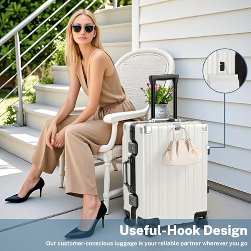 Zipperless Luggage with Spinner Wheels 100% PC Hardside 24in Suitcase (White / Medium (24 Inch))