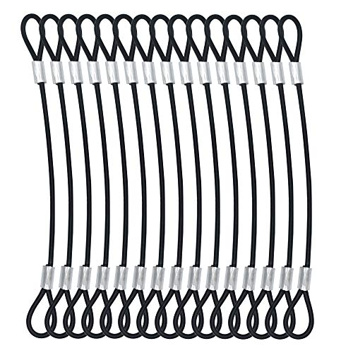 1/8"(3mm) Wire Diam Stainless Steel Cable Eyelets Loops Short Rope Lanyard Safety Tether Chain Lock with Vinyl Coated Cover, 15Pcs 8" Long Black (8 inches - 15 Pcs / Black-B)