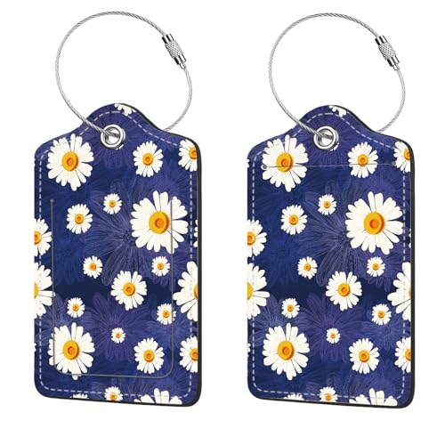 2 Pcs Luggage Tags for Suitcase (White Daisy)