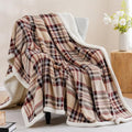Sherpa Fleece Throw Blanket 80" x 90" Reversible Plush Fluffy Large Big Blanket Lattice Flannel Blankets for All Season Use (Beige Stripe / 80"*90")