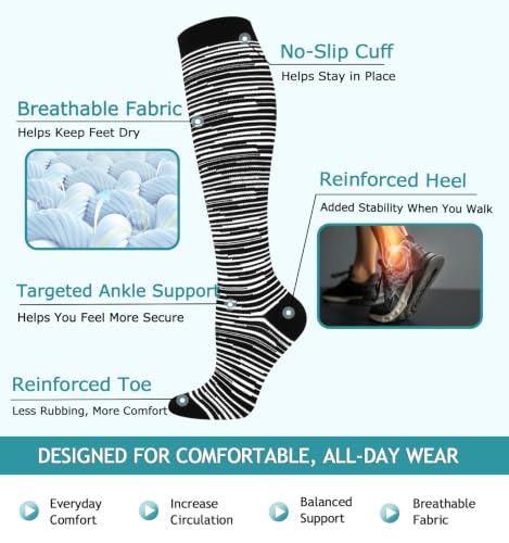 8 Pairs Compression Socks Women Men 15 (022 - Black/Black/Black/White/Grey / Small-Medium)