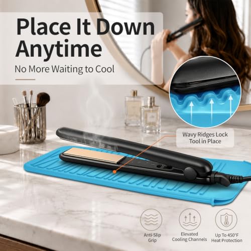 Silicone Heat Resistant Travel Mat Pouch for Hair Straighteners (1 Pack / Skyblue)