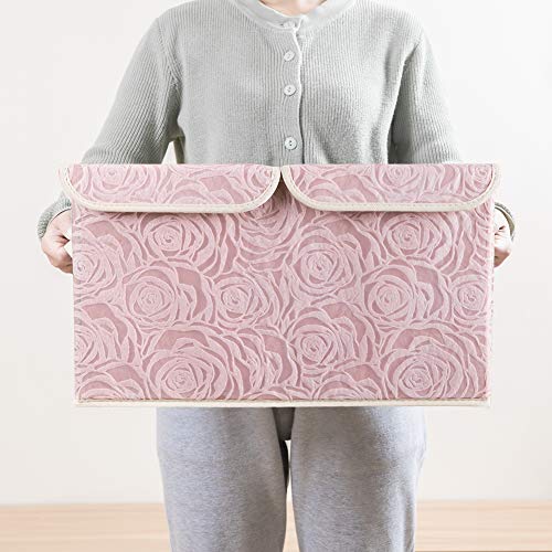 Large Stackable Storage Bins with Lids Fabric Decorative Storage Box Cubes Organizer Containers Baskets with Cover Handles Divider for Bedroom Closet Living Room 17.3x11.8x9.8 Inch 3 Pack (Pink / Double Lid/3pcs)