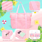 Mesh Beach Bag with Zipper (Pink)