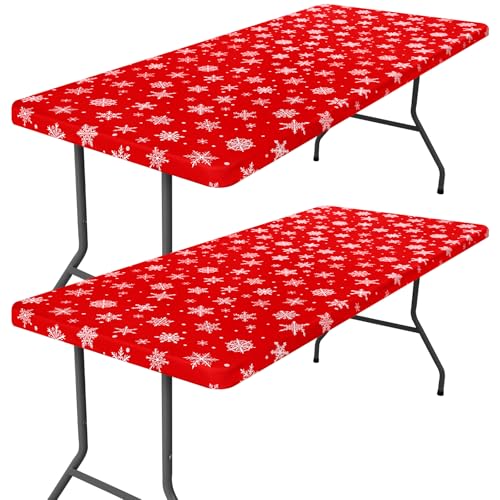 2 Pack Rectangle Spandex 6FT Elastic Fitted Christmas Tablecloth (White & Red / 72" x 30" (Rectangular))
