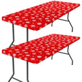 2 Pack Rectangle Spandex 6FT Elastic Fitted Christmas Tablecloth (White & Red / 72" x 30" (Rectangular))