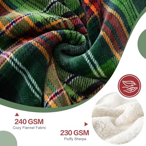 Sherpa Fleece Throw Blanket 80" x 90" Reversible Plush Fluffy Large Big Blanket Lattice Flannel Blankets for All Season Use (Chrismas Green / 80"*90")