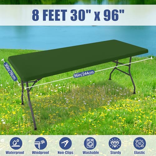 2 Pack Rectangle Spandex Fitted Table Cloth (Olive Green / 96" x 30" (Rectangular))