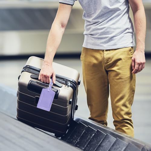 4 Pack Leather Luggage Tags for Suitcases Travel Labels Purple (Purple)