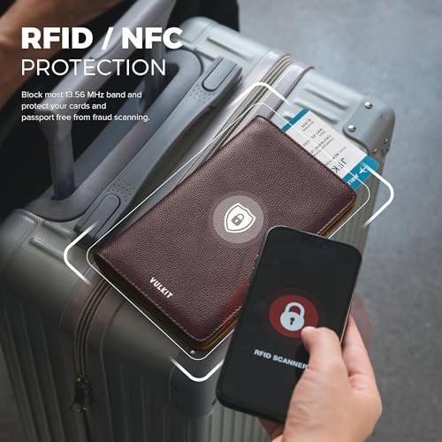 Passport Wallet for Travel RFID Blocking Premium Leather (Top Grain Wine)