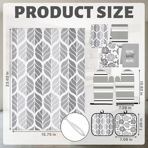 Grey Floral Kitchen Decor Set (Gray Rose)