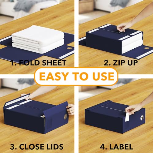 3 Pack Bed Sheet Organizers and Storage (3 Pack / Navy Blue)