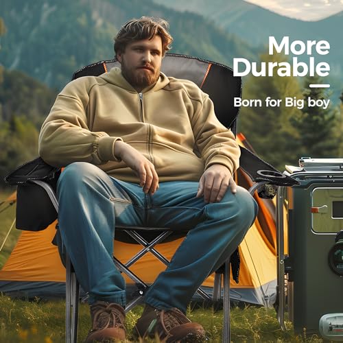 Oversized Fully Padded Camping Chairs with Lumbar Support (Black-1pc)