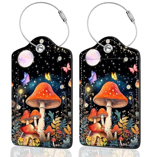 2Pack Luggage Tags for Suitcases (Mushrooms and the Moon)