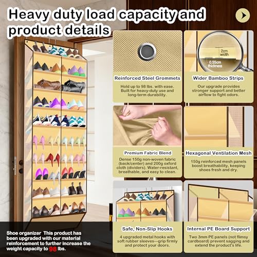 10 Tier Over the Door Shoe Organizer (Beige)