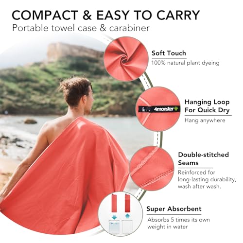 Quick Dry Travel Towel with Case & Carabiner (Brickred / 40.00" x 20.00")