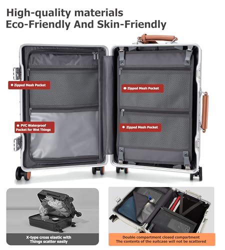 Aluminum Frame Wide Handle PC Carry On Luggage (Pro-silver-brwon / 20in)