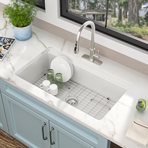 33"x19" White Undermount Sink Ledge Workstaion (33"x19"x10" / White)