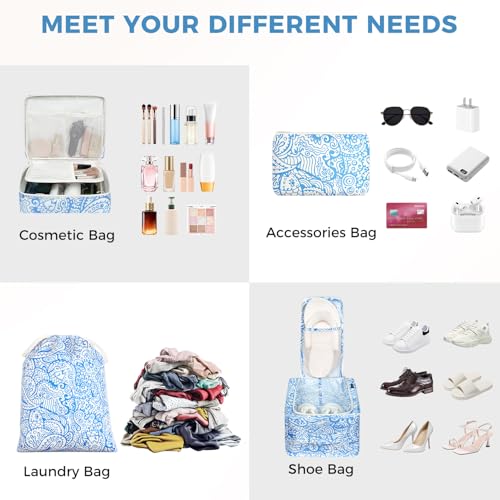 8 Set Packing Cubes Luggage Packing Organizers for Travel Accessories (Blue paisley / 8 Set)