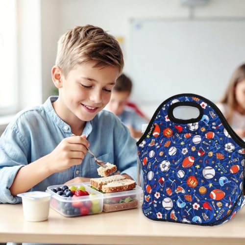 Neoprene Kids Lunch box Insulated Soft Bag Mini Cooler Thermal Meal Tote Kit for Boys (Football)