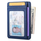 Slim Minimalist Front Pocket RFID Blocking Leather Wallets for Men and Women (Small / Cross Blue)