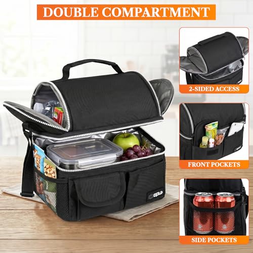 Insulated Lunch Bag Women Men (Black)