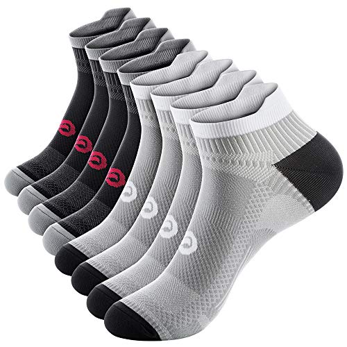 Compression Socks for Men Women Ankle Running Socks for Plantar Fasciitis (Large-X-Large / Black+ Grey (4 Pairs))